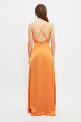 Cinnamon Waistband/skater Lined Woven Satin Long Night Evening Dress Tprss21ae0309