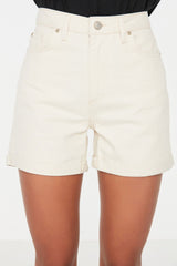 Ecru Leg Pleated High Waist Denim Shorts Twoss20sr0231