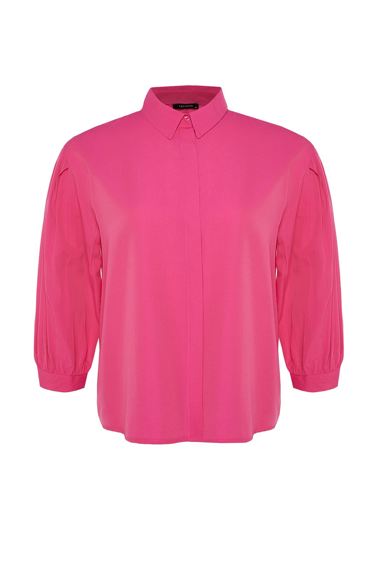 Fuchsia Woven Sleeve Detailed Poplin Shirt Tbbss22go0614