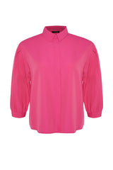 Fuchsia Woven Sleeve Detailed Poplin Shirt Tbbss22go0614