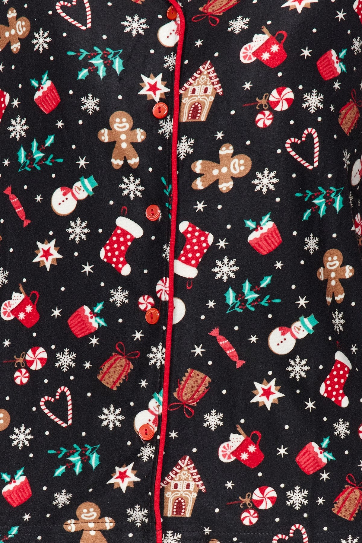 Black Soft Feel Premium Christmas Themed Shirt-pants Knitted Sleepwear Set Thmaw24pt00051