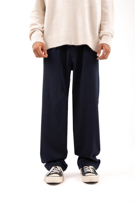 Basic Navy Blue Fabric Pants Flaw-192-002-002