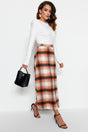 Orange Plaid Winter Skirt Tctaw22ee0006