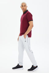 Men's Beige Woven Ribbed Leg Straight Zipper Pocket Sport&casual Sweatpants 0787 Tb23ml05s0787-1