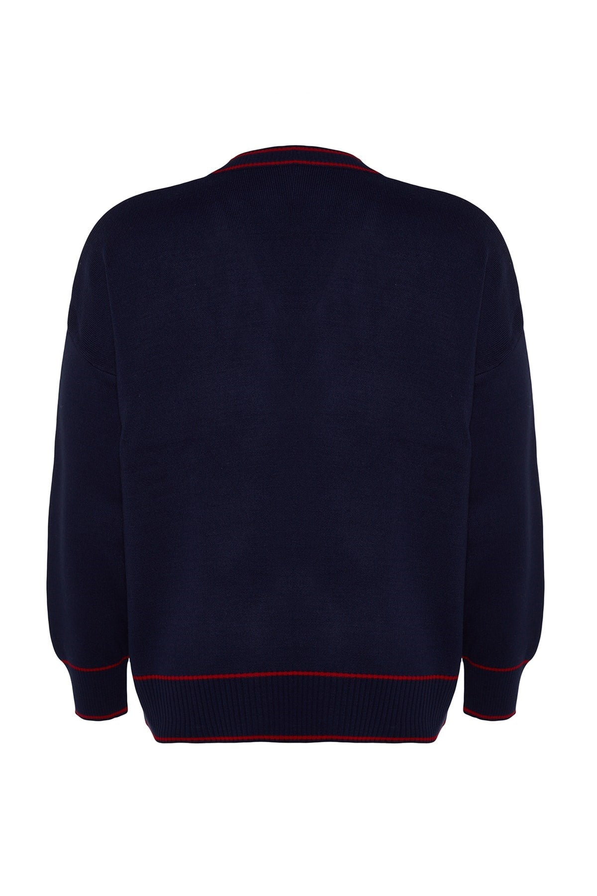 Navy-red Line Detailed Knitwear Cardigan Tbbaw24av00012