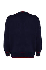 Navy-red Line Detailed Knitwear Cardigan Tbbaw24av00012