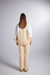 Oversize Nola Sweatshirt Beige Hlfw24-00047 With Chartred 3 Yarn Fabric Logo