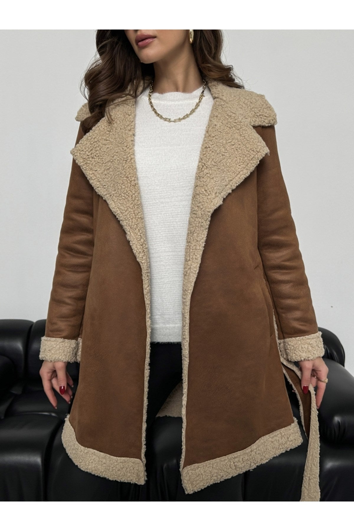 Coffee Furry Suede Coat Tycasdabin170132354824824