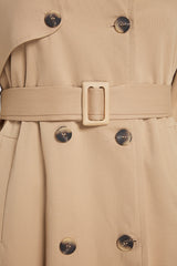 Beige Waist Belted Gabardine Trench Coat Tbbaw24bm00002