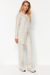 Stone Pearl Buttoned Knitwear Cardigan Pants Bottom-top Suit Tctaw24us00047