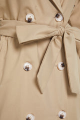 Dark Beige Belted Button Detailed Trench Coat Tctaw24cl00006