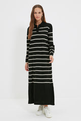 Black Polo Neck Striped Knitwear Dress Tctaw22eb0212