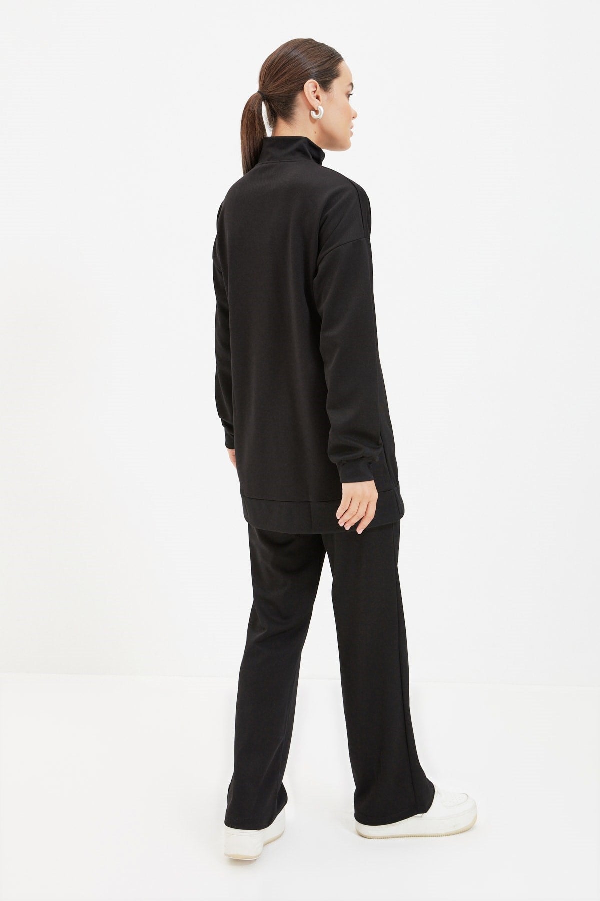 Black Stand-up Collar Knitted Tracksuit Tctaw22en0024