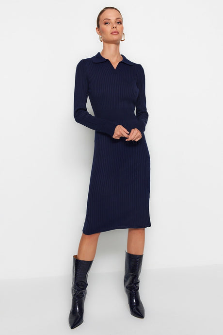 Navy Midi Knitwear Polo Neck Dress Twoaw22el1376