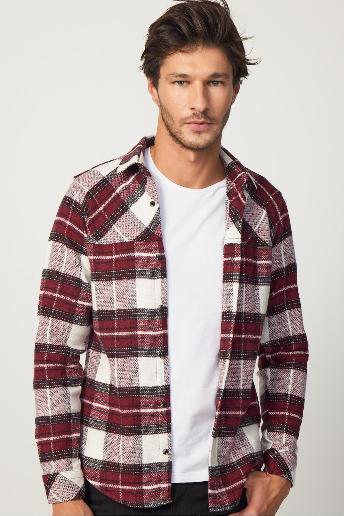 Slim Fit Slim Fit Sports Collar Lumberjack Mens Shirt Dr240023-3002