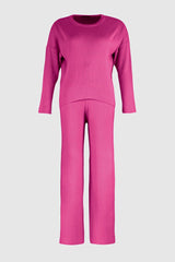 Fuchsia Ribbed Crew Neck Knitwear Sweater Pants Suit Tbbaw23cp00044