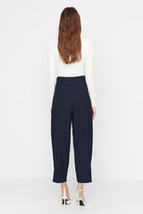 X Sagaza Studio Navy Blue Striped Leg Detailed Pants Tpraw23pl00039