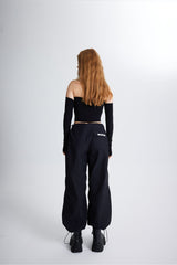 Elastic Parachute Pants With Adjustable Waist And Leg Black Hlss23-00051