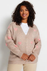 Ecru Heart Pattern Knitwear Cardigan Tbbaw24av00006