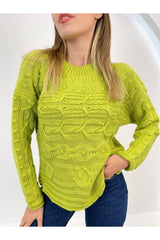 Green Hair Braided Knit Sweater 24099