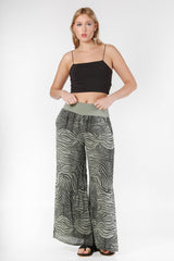 Italian Black And White Zebra Pattern Elastic Waist Linen. Woven Pants M10060000pn98340