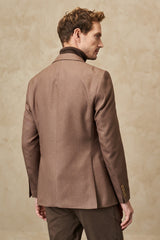 Men's Brown Slim Fit Slim Fit Slim Fit Mono Collar Diagonal Patterned Jacket 4a0423100022