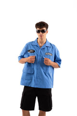 California Embroidered Blue Short Sleeve Shirt Flaw-095-011-001