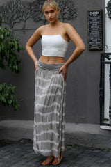 Women Grey Italian Batik Pattern High Corset Lined Silk Skirt M10110000et99158