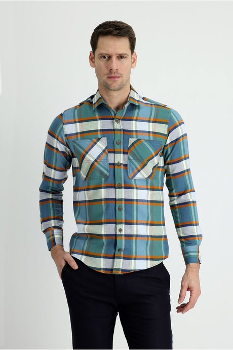 Long Sleeve Slim Fit Plaid Lumberjack Shirt 474238