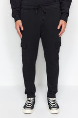 Black Men's Regular/regular Fit Technical Zip Cargo Pocket Sweatpants Tmnaw24ea00010