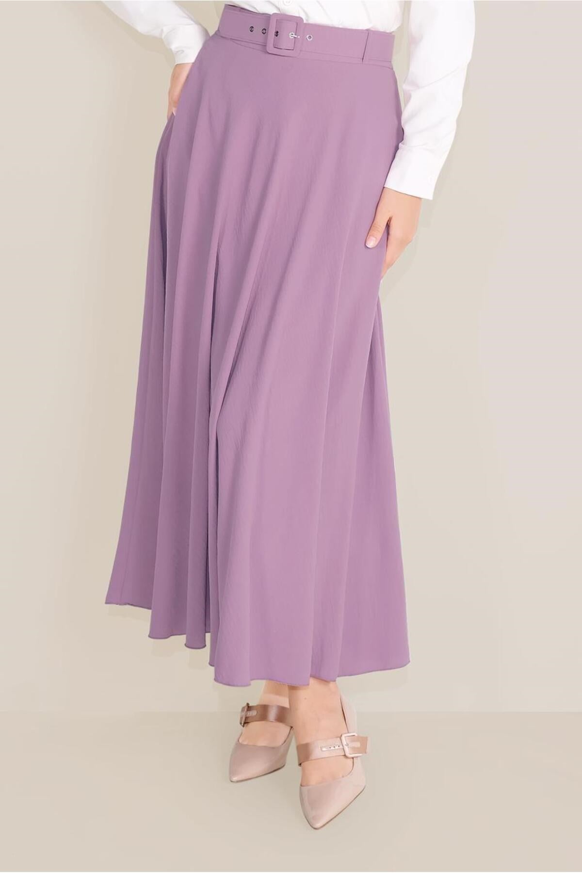 Women's Purple (k.lila) Belted Flared Skirt 60087 21yetktr60087