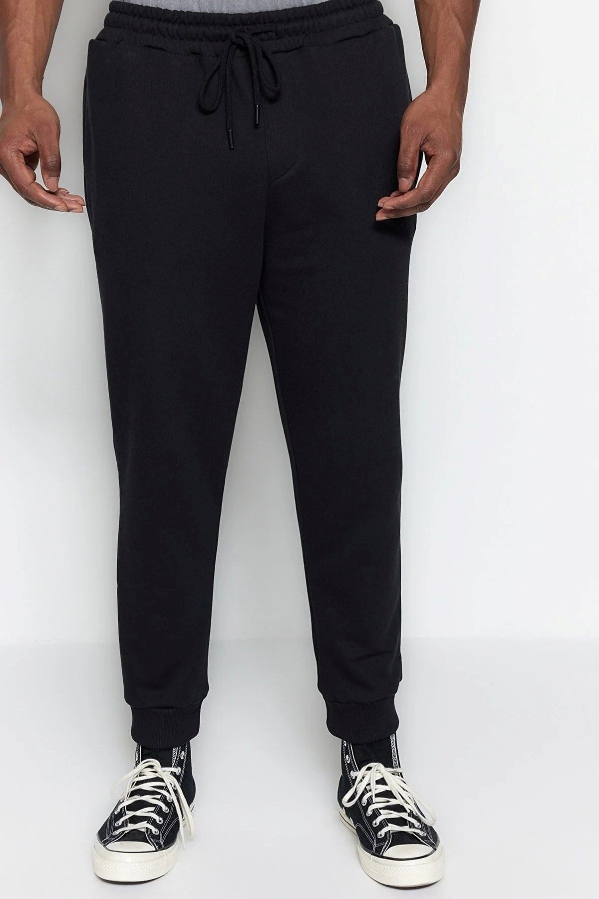 Black Men's Slim Fit Casual Rubber Leg Plus Size Basic Sweatpants Tmnss23aj00001