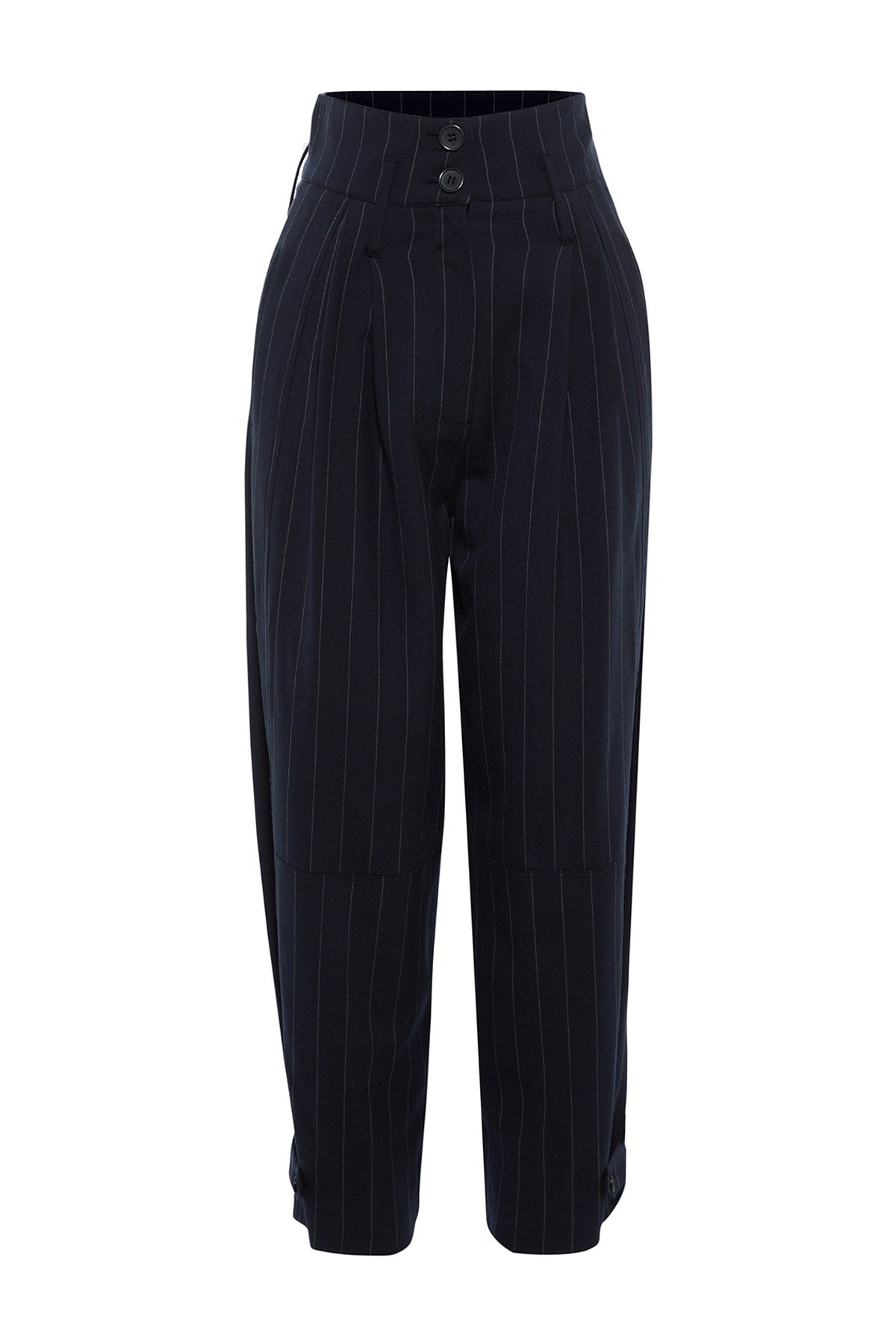 X Sagaza Studio Navy Blue Striped Leg Detailed Pants Tpraw23pl00039