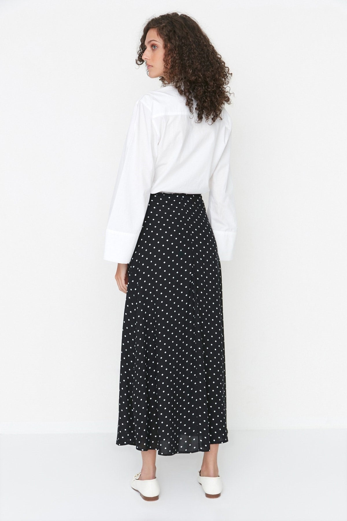 Black Polka Dot Pattern Bell Woven Skirt Tctss22ee0006