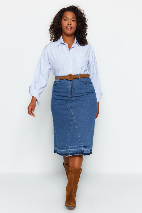 Blue Color Block Denim Skirt Tbbaw24az00025