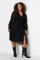 Black Slit Detailed A-line Woven Dress Tbbaw24ah00040