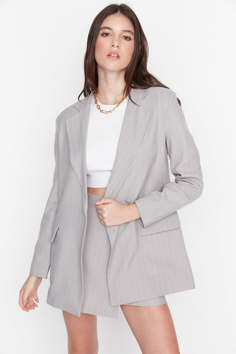 Grey Regular Lined Buttoned Woven Blazer Jacket Twoaw23bc00059