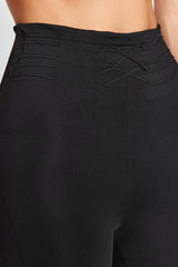 Black Jumper Waist Rubber Detailed Extra High Waist Full Length Sports Leggings Thmaw24ty00038