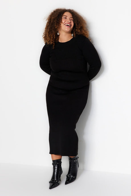 Black Waist Detailed Knitwear Dress Tbbaw24ah00004