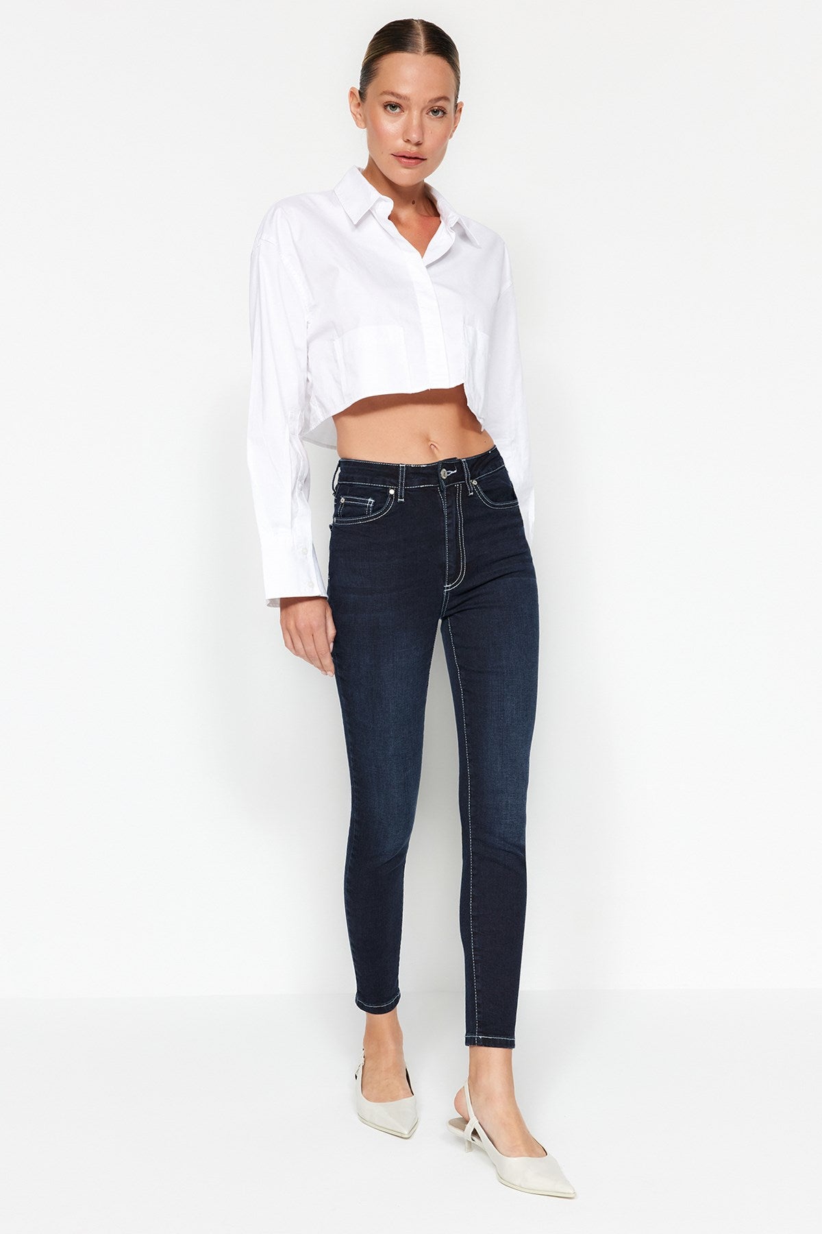 Black Shaping Effect High Waist Skinny Jeans Twoaw24je00070