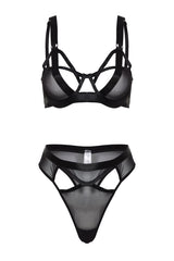 Black Capless Tape Detailed Lingerie Set Thmaw24cc00003