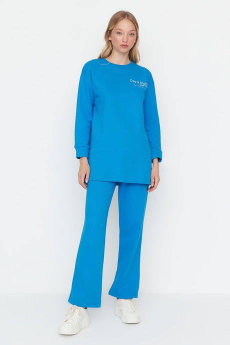 Blue Print Detailed Thick Knitted Tracksuit Tctaw23en00040