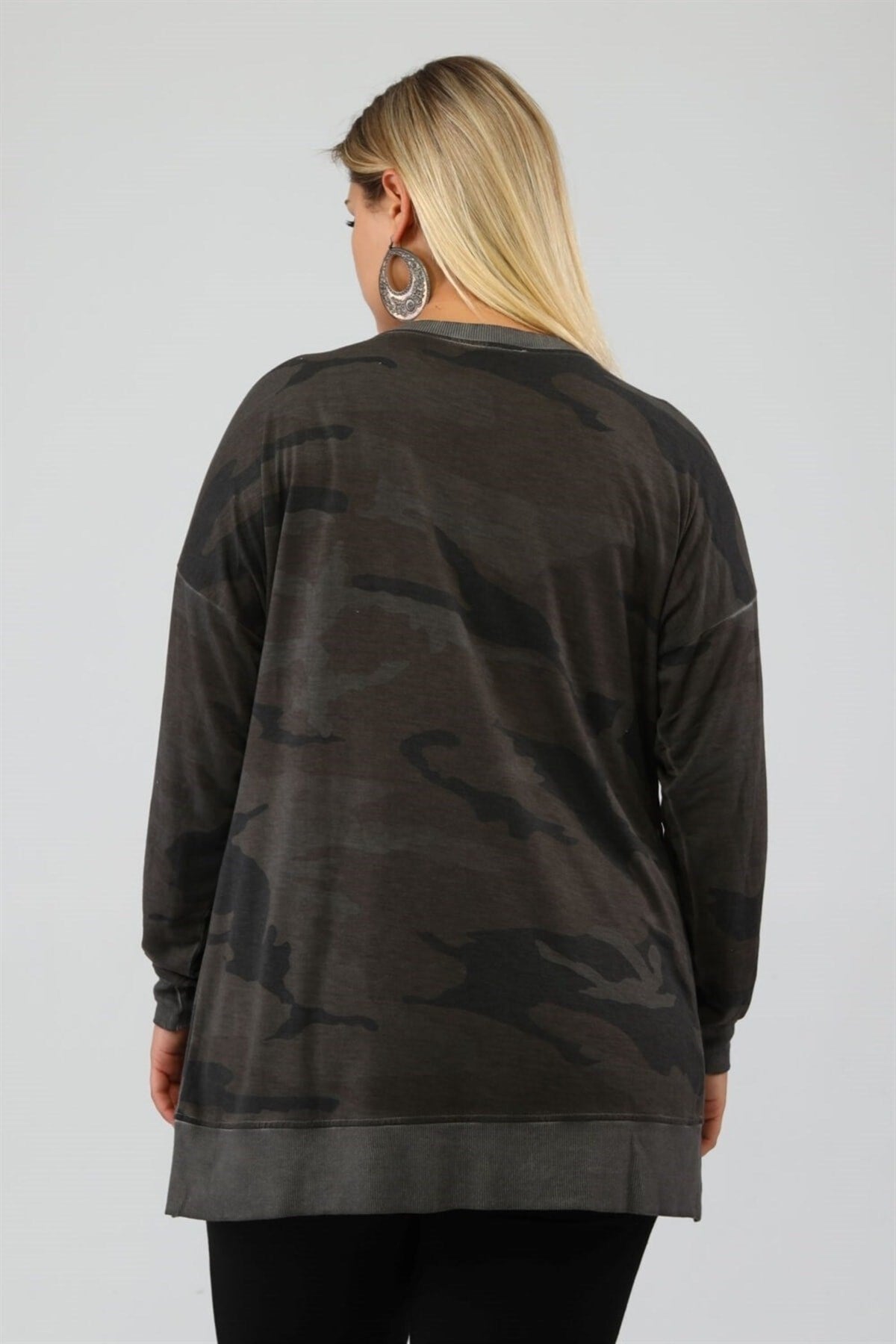 Camouflage Pattern Sides Slit Oil Wash Plus Sweat-khaki Sea-sw2117