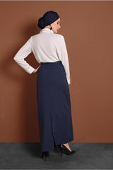 Women's Navy Blue (indigo) Front Buttoned Belted Skirt 6319 20yetktr6319