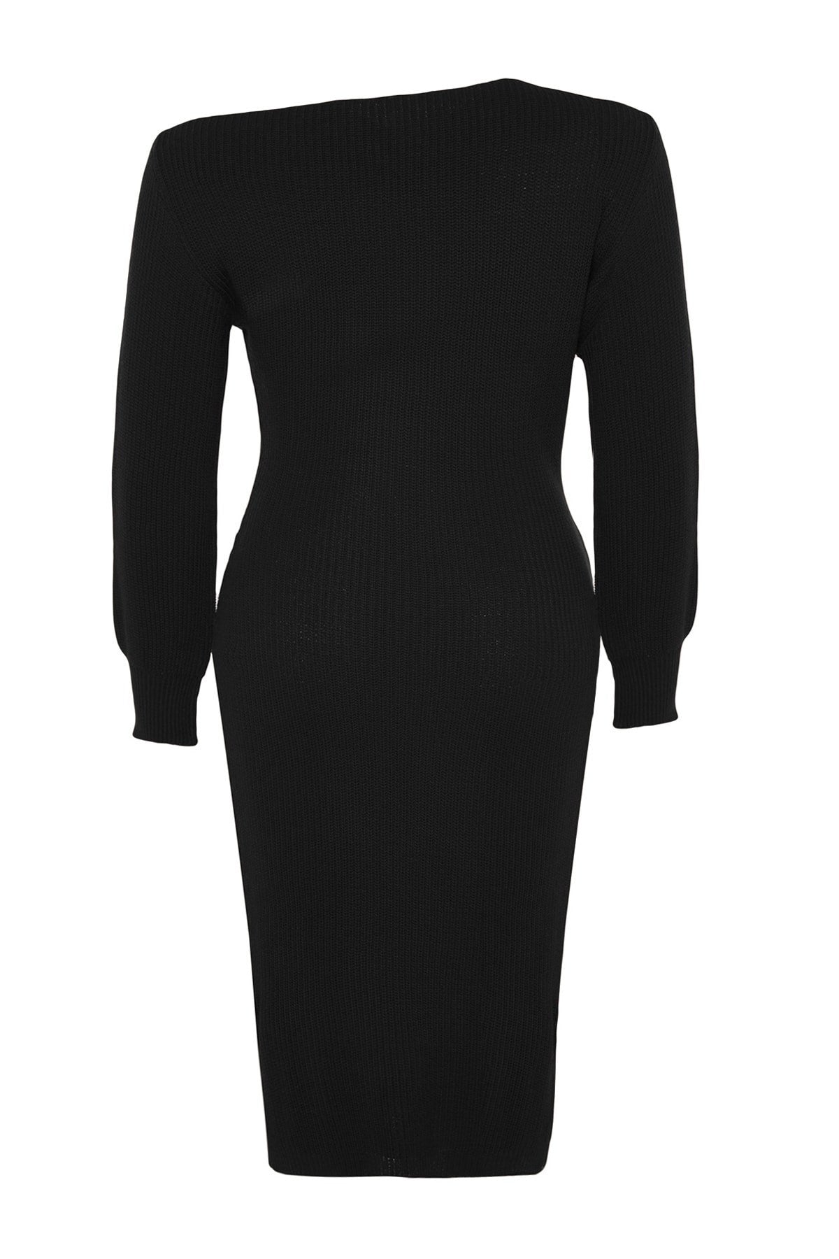 Black Asymmetric Detailed Knitwear Dress Tbbaw24ah00002