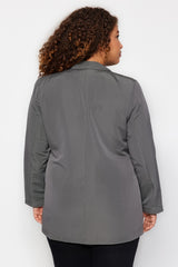 Grey Double Breasted Closure Lined Blazer Jacket Tbbaw24ag00003