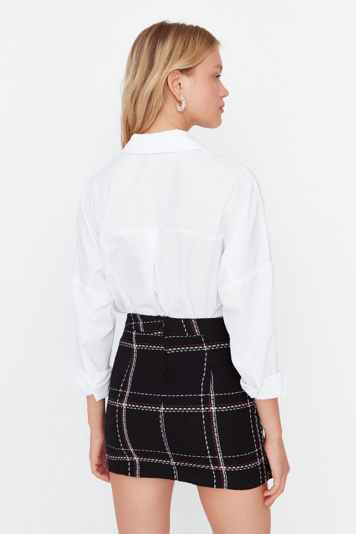 Black Checkered Mini Woven Skirt Twoaw23et00050