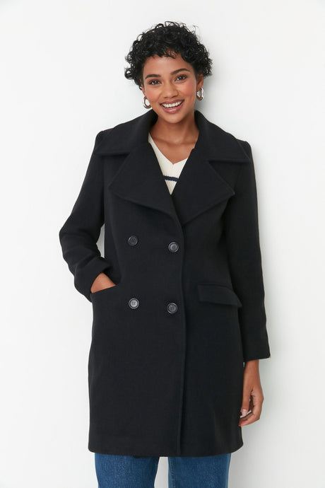 Black Button Closure Cashmere Coat Twoaw23kb00029