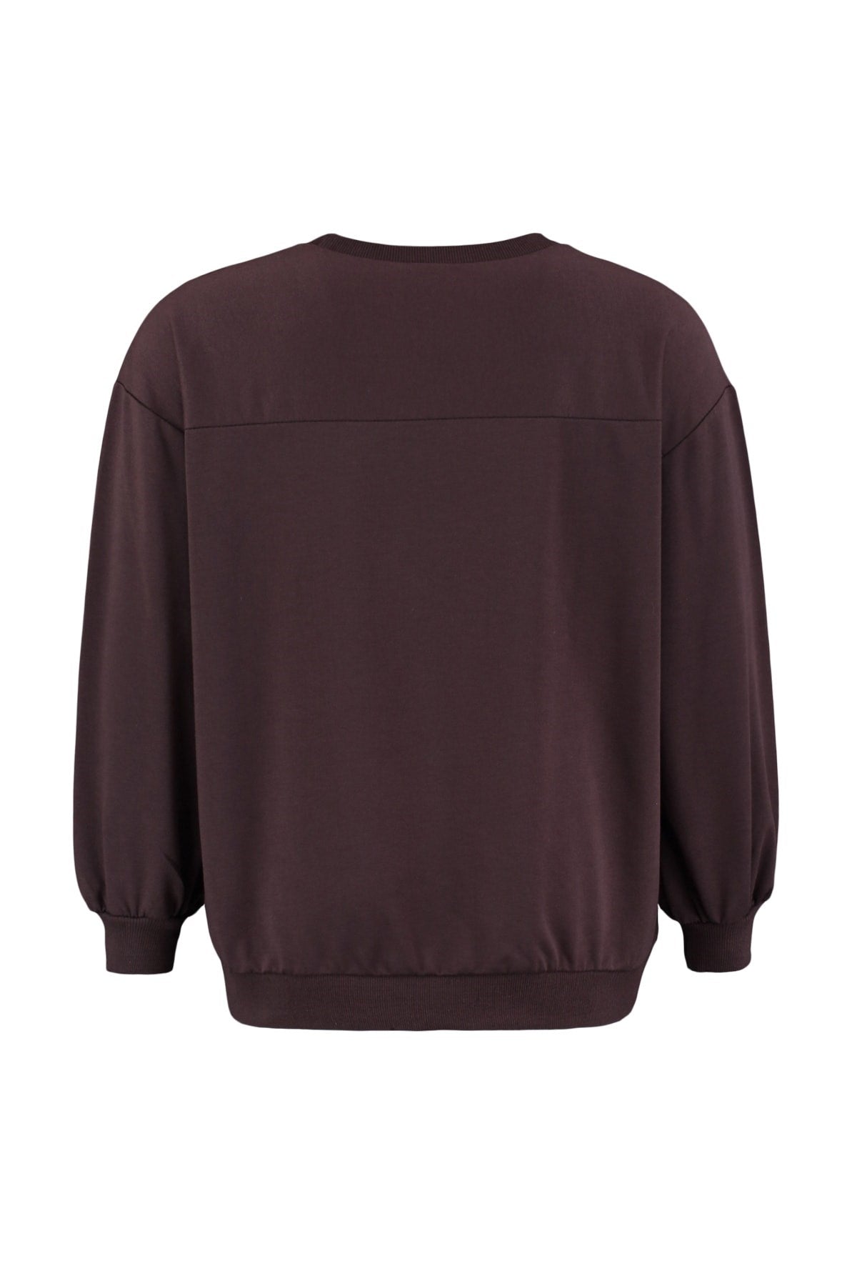 Brown Crew Neck Basic Slim Knitted Sweatshirt Tbbaw23ao00030