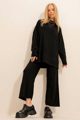 Women's Black Double Knitwear Suit Alc-x11059